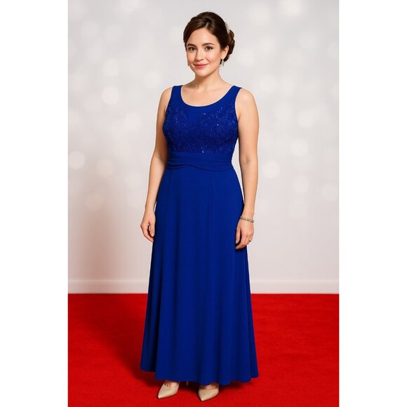 En Focus 14W Elegant Royal Blue Evening Gown Sequin Embellished Bodice Keyhole - Picture 1 of 14